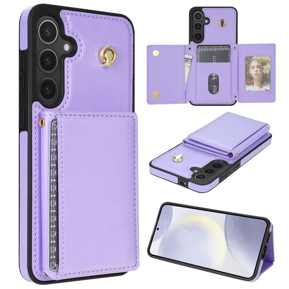 Allytechgroup Chic Case for Samsung Galaxy A54 5G for Girls Women, With Card Holder Detachable Shoulder Strap Premium PU Leather Design Stand Shockproof Protective Phone Wallet Case, Purple