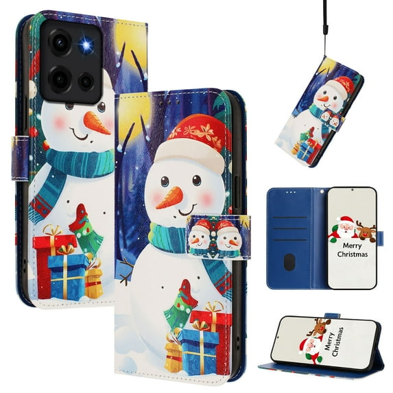 Allytechgroup Christmas Series Case for Motorola Edge (2025), Stylish Pattern PU Leather TPU Interior Flip Wallet Cards Slots Cash Pocket Hand Wrist Shockproof Phone Cover for Women Men, C
