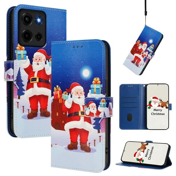 Allytechgroup Christmas Series Case for Motorola Edge (2025), Stylish Pattern PU Leather TPU Interior Flip Wallet Cards Slots Cash Pocket Hand Wrist Shockproof Phone Cover for Women Men, D