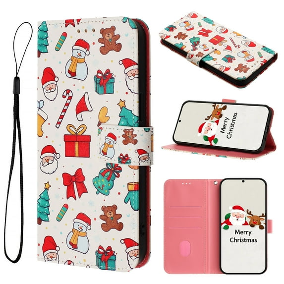Allytechgroup Christmas Series Case for Samsung Galaxy A16 5G, Stylish Pattern PU Leather TPU Interior Flip Wallet Cards Slots Cash Pocket Hand Wrist Shockproof Phone Cover for Women Men, A