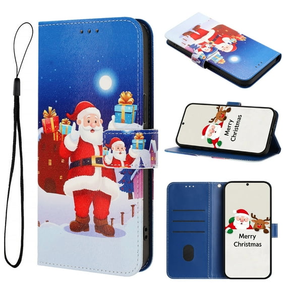 Allytechgroup Christmas Series Case for Samsung Galaxy A16 5G, Stylish Pattern PU Leather TPU Interior Flip Wallet Cards Slots Cash Pocket Hand Wrist Shockproof Phone Cover for Women Men, D