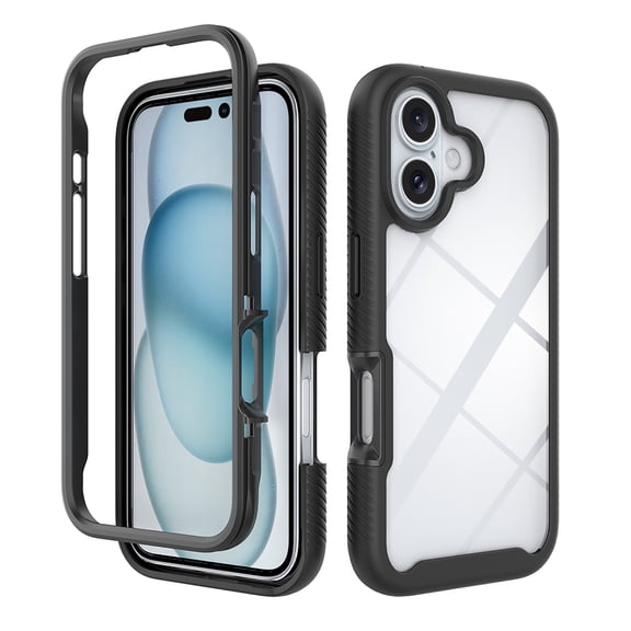 Allytechgroup Clear Back Case for Apple iPhone 16 Plus, Not-Yellow Rugged PC TPU Hybrid Bumper Shockproof Protective Phone Case for iPhone 16 Plus, Black