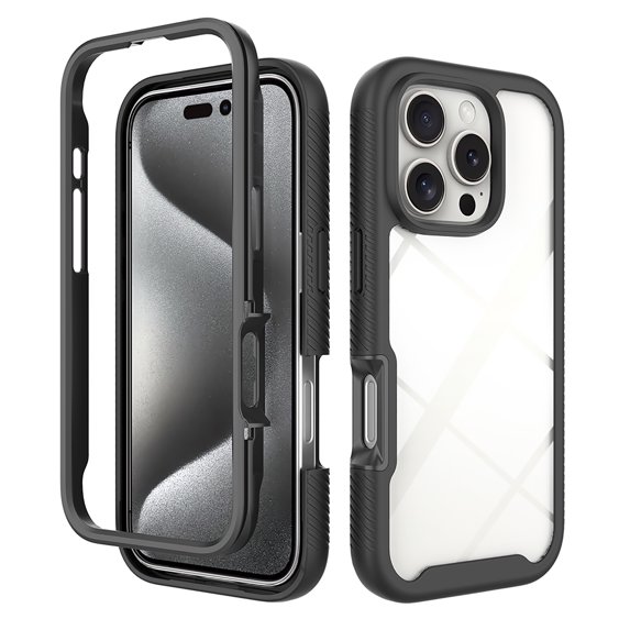 Allytechgroup Clear Back Case for Apple iPhone 16 Pro Max, Not-Yellow Rugged PC TPU Hybrid Bumper Shockproof Protective Phone Case for iPhone 16 Pro Max, Black