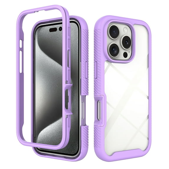 Allytechgroup Clear Back Case for Apple iPhone 16 Pro Max, Not-Yellow Rugged PC TPU Hybrid Bumper Shockproof Protective Phone Case for iPhone 16 Pro Max, Purple
