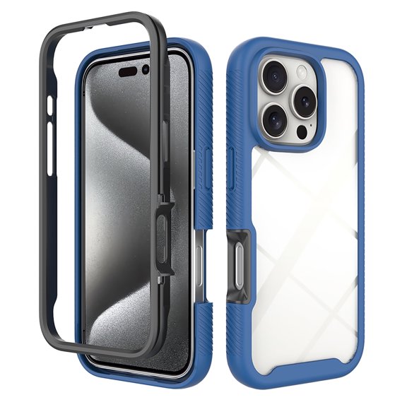 Allytechgroup Clear Back Case for Apple iPhone 16 Pro, Not-Yellow Rugged PC TPU Hybrid Bumper Shockproof Protective Phone Case for iPhone 16 Pro, Darkblue
