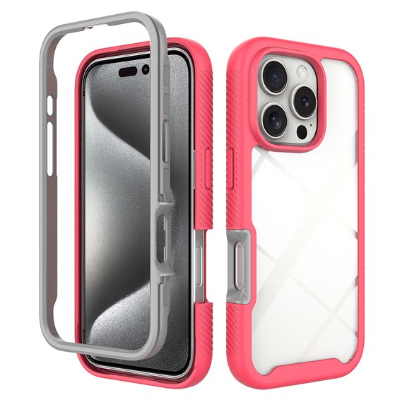 Allytechgroup Clear Back Case for Apple iPhone 16 Pro, Not-Yellow Rugged PC TPU Hybrid Bumper Shockproof Protective Phone Case for iPhone 16 Pro, Pink