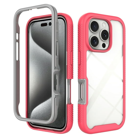 Allytechgroup Clear Back Case for Apple iPhone 16 Pro, Not-Yellow Rugged PC TPU Hybrid Bumper Shockproof Protective Phone Case for iPhone 16 Pro, Pink