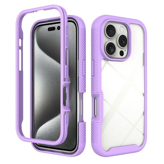 Allytechgroup Clear Back Case for Apple iPhone 16 Pro, Not-Yellow Rugged PC TPU Hybrid Bumper Shockproof Protective Phone Case for iPhone 16 Pro, Purple