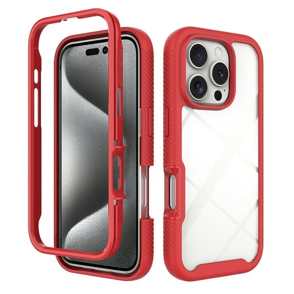 Allytechgroup Clear Back Case for Apple iPhone 16 Pro, Not-Yellow Rugged PC TPU Hybrid Bumper Shockproof Protective Phone Case for iPhone 16 Pro, Red