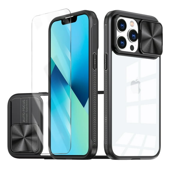 Allytechgroup Clear Case for Apple iPhone 11 Pro Max, with Tempered Glass Screen Protector & Lens Protector Anti-Yellow Shockproof Rugged Hybrid Phone Case for iPhone 11 Pro Max, Black