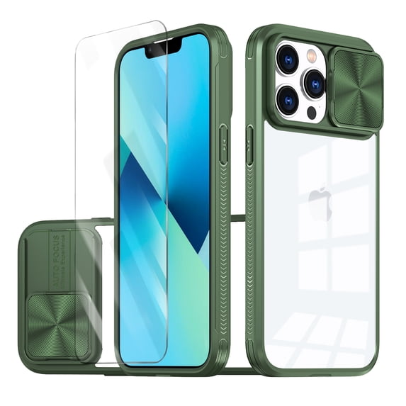 Allytechgroup Clear Case for Apple iPhone 11 Pro, with Tempered Glass Screen Protector & Lens Protector Anti-Yellow Shockproof Rugged Hybrid Phone Case for iPhone 11 Pro, Olive