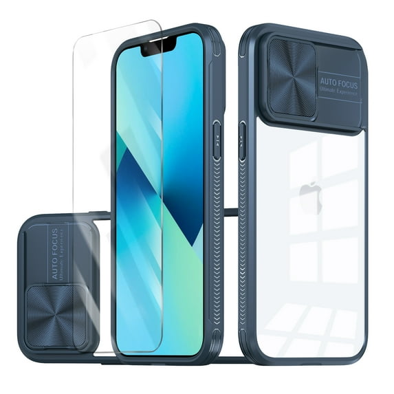 Allytechgroup Clear Case for Apple iPhone 11, with Tempered Glass Screen Protector & Lens Protector Anti-Yellow Shockproof Rugged Hybrid Phone Case for iPhone 11, Navyblue