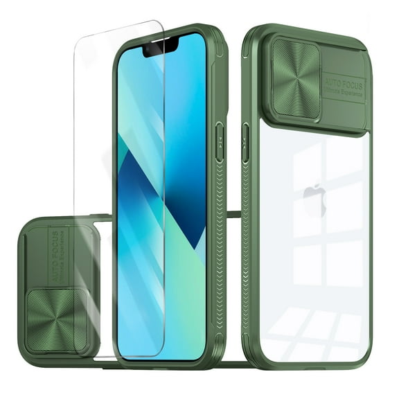 Allytechgroup Clear Case for Apple iPhone 12/ iPhone 12 Pro, with Tempered Glass Screen Protector & Lens Protector Anti-Yellow Shockproof Rugged Hybrid Phone Case for iPhone 12/ iPhone 12 Pro, Olive
