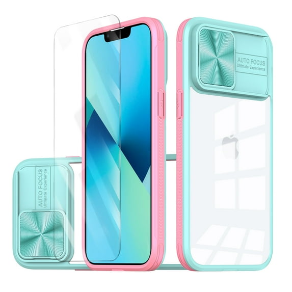 Allytechgroup Clear Case for Apple iPhone 14, with Tempered Glass Screen Protector & Lens Protector Anti-Yellow Shockproof Rugged Hybrid Phone Case for iPhone 14, Skyblue