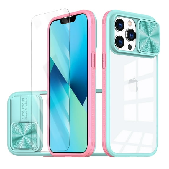 Allytechgroup Clear Case for Apple iPhone 15 Pro, with Tempered Glass Screen Protector & Lens Protector Anti-Yellow Shockproof Rugged Hybrid Phone Case for iPhone 15 Pro, Skyblue