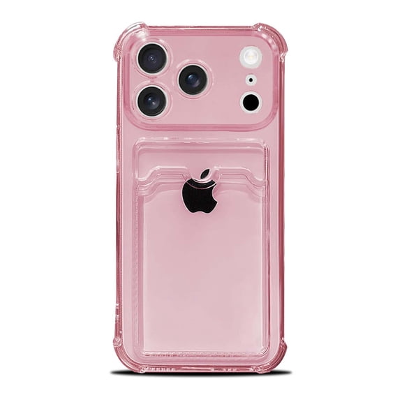 Allytechgroup Clear Case for Apple iPhone 17 Pro, Anti-Yellow Back Cover with Card Holder, Shockproof Corner Protective Anti-Scratch Transparent Slim Cell Phone Case for iPhone 17 Pro, Pink