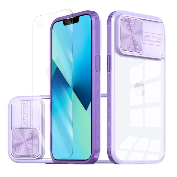 Allytechgroup Clear Case for Apple iPhone XS Max, with Tempered Glass Screen Protector & Lens Protector Anti-Yellow Shockproof Rugged Hybrid Phone Case for iPhone XS Max, Purple