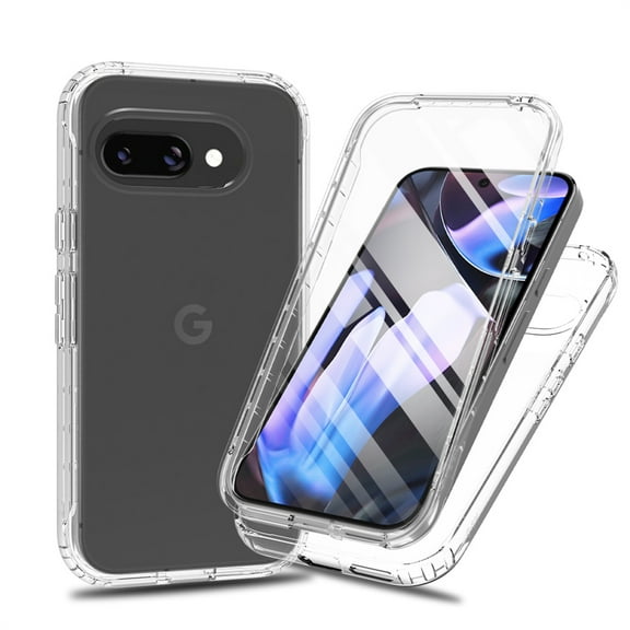 Allytechgroup Clear Case for Google Pixel 9A, [Built-in Screen Protector] Hard PC Shockproof Anti-Scratch Full Body Protection No Yellowing Ultra Slim Case for Google Pixel 9A, Clear