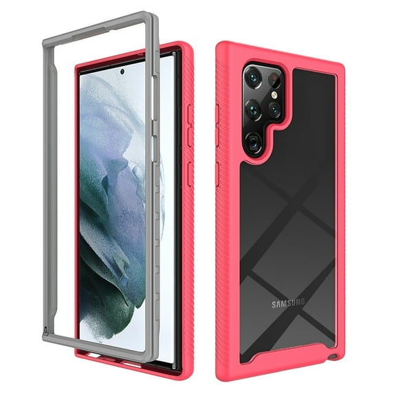 Allytechgroup Clear Case for Samsung Galaxy S22 Ultra, Hybrid Rugged TPU PC Back Cover Minimalist Anti-Scratch Anti-Yellow Shockproof Phone Case Cover for Galaxy S22 Ultra, Pink