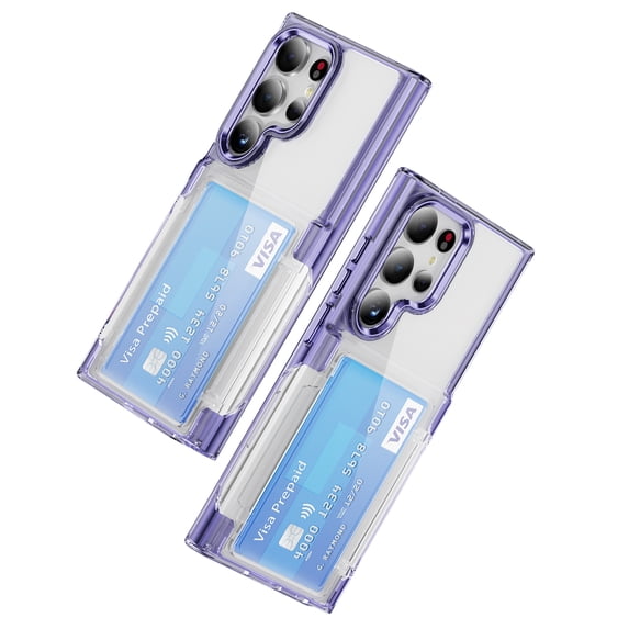 Allytechgroup Clear Case for Samsung Galaxy S22 Ultra, Wallet Back Cover with Cards Holder Not-Yellowing Bumper Protective Phone Case for Galaxy S22 Ultra, Purple