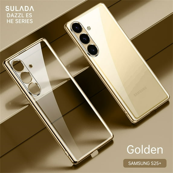 Allytechgroup Clear Case for Samsung Galaxy S25+, Slim Fit Soft TPU Anti Yellowing Shockproof and Anti-Scratch Drop protection for Samsung Galaxy S25+ Women Men, Gold