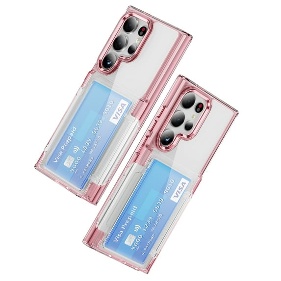 Allytechgroup Clear Case for Samsung Galaxy S25 Ultra, Wallet Back Cover with Cards Holder Stand Not-Yellowing Slim Bumper Shockproof Protective Phone Case for Samsung Galaxy S25 Ultra, Pink