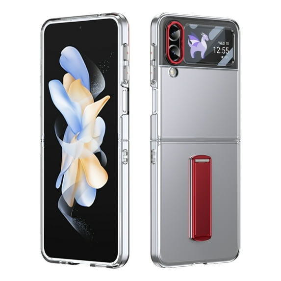 Allytechgroup Clear Case for Samsung Galaxy Z Flip 3, with Build in Screen Protector Anti-Scratch Full Body Shockproof Not-Yellowing Kickstand Phone Case Cover for Galaxy Z Flip 3, Red