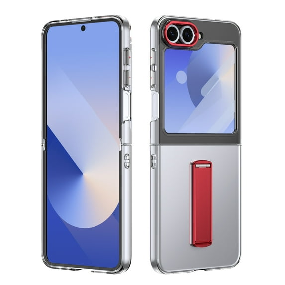 Allytechgroup Clear Case for Samsung Galaxy Z Flip 6/ Flip 7 FE, with Build in Screen Protector Anti-Scratch Full Body Shockproof Not-Yellowing Kickstand Phone Cover for Galaxy Z Flip 7 FE/6,Red