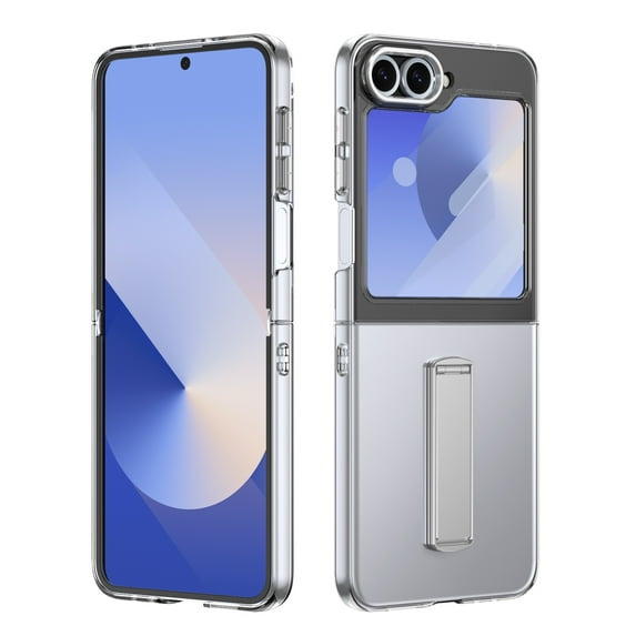 Allytechgroup Clear Case for Samsung Galaxy Z Flip 6/ Flip 7 FE, with Build in Screen Protector Anti-Scratch Full Body Shockproof Not-Yellowing Kickstand Phone Cover for Galaxy Z Flip 7 FE/6,Silver