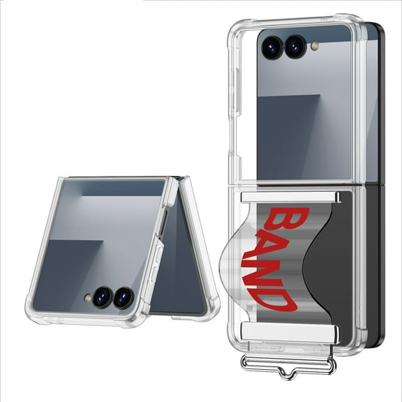 Allytechgroup Clear Case for Samsung Galaxy Z Flip 7, with Band Strap Not-Yellowing Anti-Scratch Stand Shockproof TPU Rugged Corner Protective Phone Case Shell for Galaxy Z Flip 7,Red