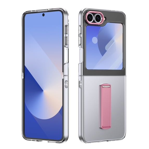 Allytechgroup Clear Case for Samsung Galaxy Z Flip 7, with Build in Screen Protector Anti-Scratch Full Body Shockproof Not-Yellowing Kickstand Phone Case Cover for Galaxy Z Flip 7, Pink