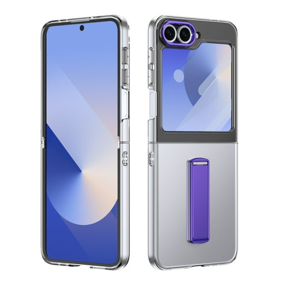 Allytechgroup Clear Case for Samsung Galaxy Z Flip 7, with Build in Screen Protector Anti-Scratch Full Body Shockproof Not-Yellowing Kickstand Phone Case Cover for Galaxy Z Flip 7, Purple