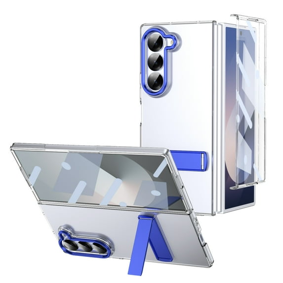 Allytechgroup Clear Case for Samsung Galaxy Z Fold 7, with Build in Screen Protector Anti-Scratch Full Body Shockproof Not-Yellowing Kickstand Phone Case Cover for Galaxy Z Fold 7, Blue