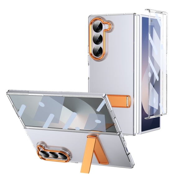 Allytechgroup Clear Case for Samsung Galaxy Z Fold 7, with Build in Screen Protector Anti-Scratch Full Body Shockproof Not-Yellowing Kickstand Phone Case Cover for Galaxy Z Fold 7, Orange