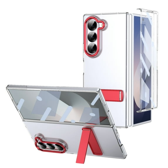 Allytechgroup Clear Case for Samsung Galaxy Z Fold 7, with Build in Screen Protector Anti-Scratch Full Body Shockproof Not-Yellowing Kickstand Phone Case Cover for Galaxy Z Fold 7, Red