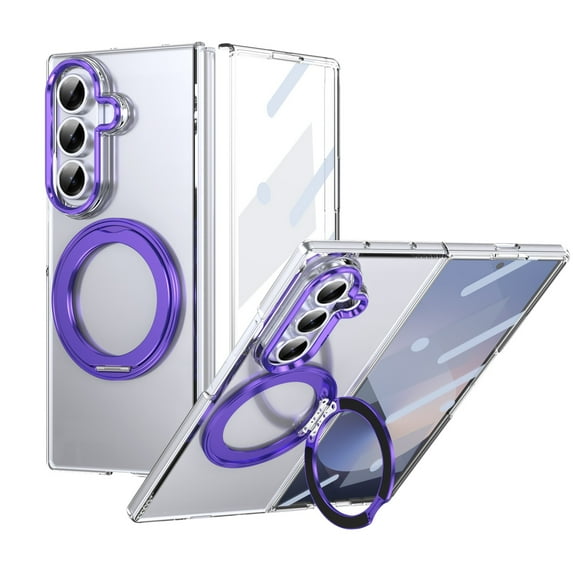 Allytechgroup Clear Case for Samsung Galaxy Z Fold 7 with Screen Protector, Rotating Kickstand Camera Lens Protective Anti-Scratch Wireless Charging Magnetic Cover for Galaxy Z Fold 7,Purple