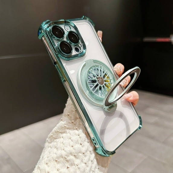 Allytechgroup Clear Case for Apple iPhone 15, Transparent Corner Protective Bumper Anti-Scratch Slim Fit Kickstand Phone Case for iPhone 15, Green