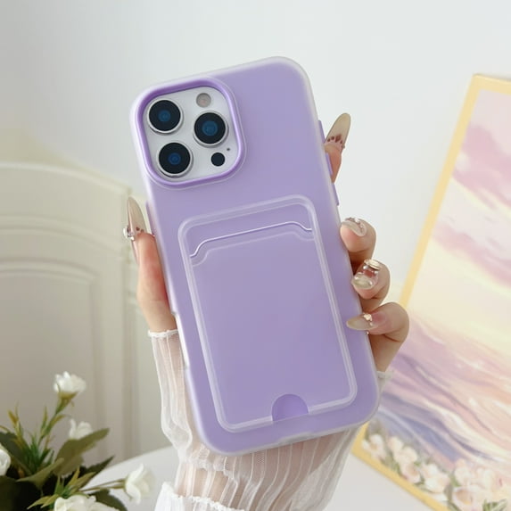 Allytechgroup Clear Case for iPhone 12 Pro / 12 6.1", Built-in Credit Card Slot Slim Hard PC Soft TPU Anti-Yellowing Rugged Heavy Duty Durable Cover Case Shockproof for iPhone 12 Pro / 12 6.1", C