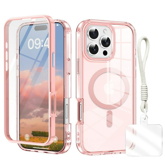 Allytechgroup Clear Case for iPhone 12 Pro / 12 6.1" with Hand Strap, Compatible with Mag-Safe Cover, Shockproof Anti-Yellow TPU Bumper Protective Phone Case for Apple iPhone 12 Pro / 12,Pink
