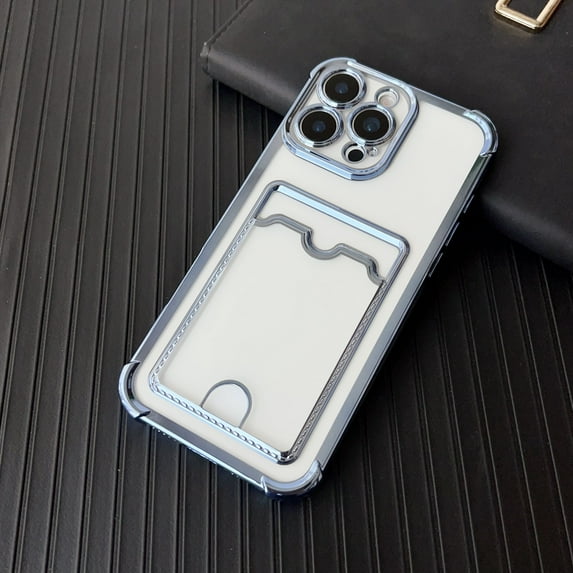 Allytechgroup Clear Case for iPhone 13 Mini with Credit Card Slot, Anti-Yellowing Four Corner Anti Fall Plating Frame Slim Soft TPU Shockproof Back Cover for Women Men, Blue