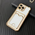 thumbnail image 1 of Allytechgroup Clear Case for iPhone 13 Mini with Credit Card Slot,  Anti-Yellowing Four Corner Anti Fall Plating Frame Slim Soft TPU Shockproof Back Cover for Women Men, Gold, 1 of 7