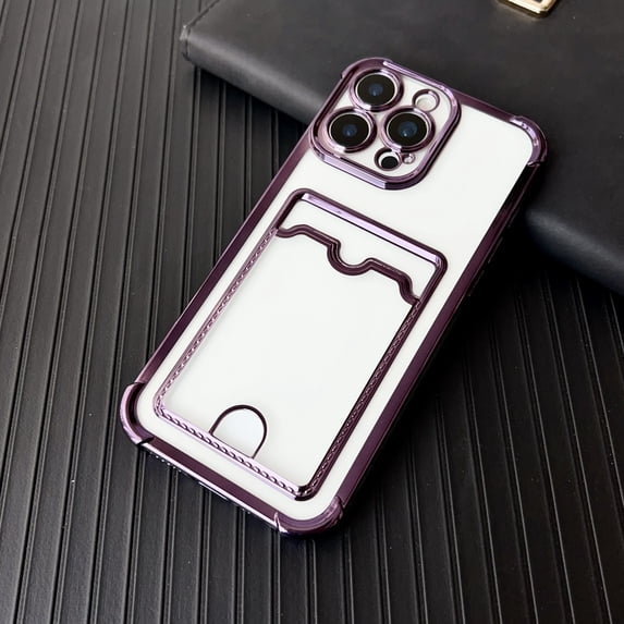 Allytechgroup Clear Case for iPhone 13 Mini with Credit Card Slot, Anti-Yellowing Four Corner Anti Fall Plating Frame Slim Soft TPU Shockproof Back Cover for Women Men, Purple