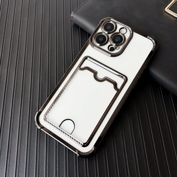 Allytechgroup Clear Case for iPhone 15 Pro with Credit Card Slot, Anti-Yellowing Four Corner Anti Fall Plating Frame Slim Soft TPU Shockproof Back Cover for Women Men, Black