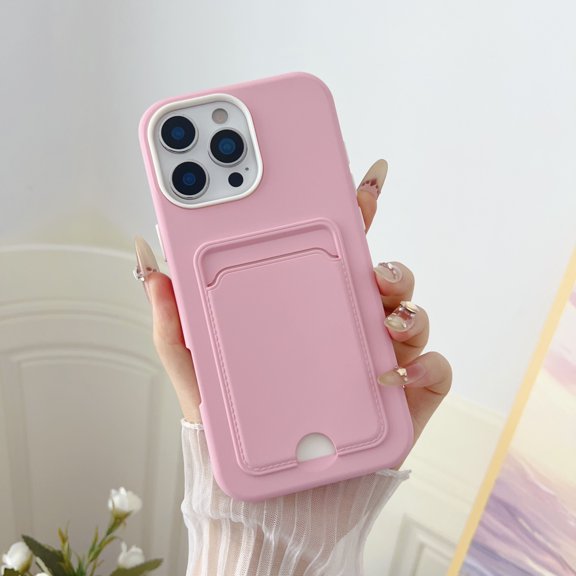 Allytechgroup Clear Case for iPhone 16, Built-in Credit Card Slot Slim Hard PC Soft TPU Anti-Yellowing Rugged Heavy Duty Durable Cover Case Shockproof for iPhone 16, Pink