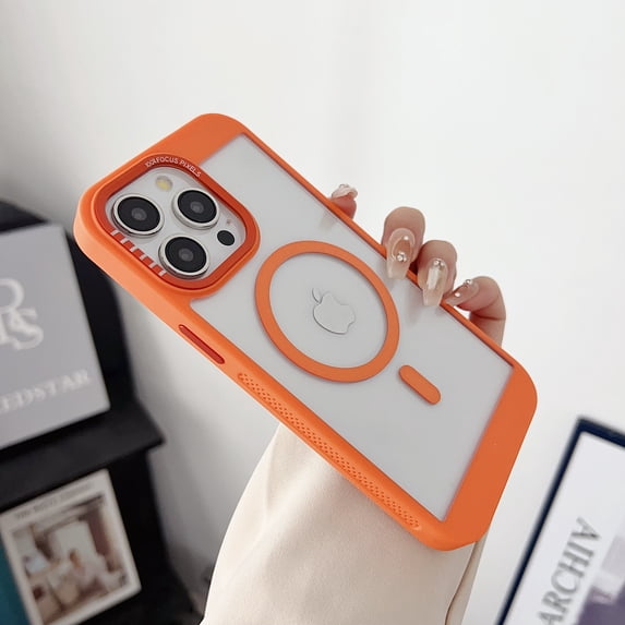 Allytechgroup Clear Case for iPhone 16 Plus, Compatible with Magsafe Support Wireless Charging Not Yellowing Slim Phone Case Shockproof Protective Bumper for Apple iPhone 16 Plus, Orange