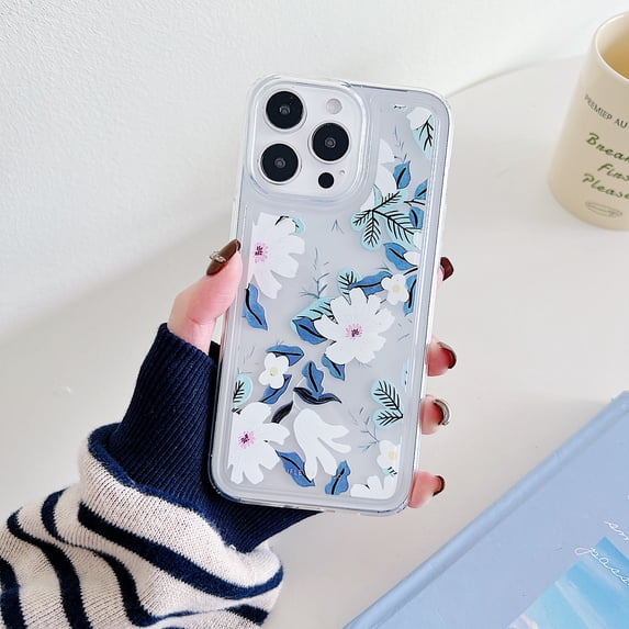 Allytechgroup Clear Case for iPhone 16 Plus, Slim Fit Lightweight Soft TPU Cover with Stylish Flower Pattern, Shockproof Non-Yellowing Protective Phone Case for Women Girls, Flower-B