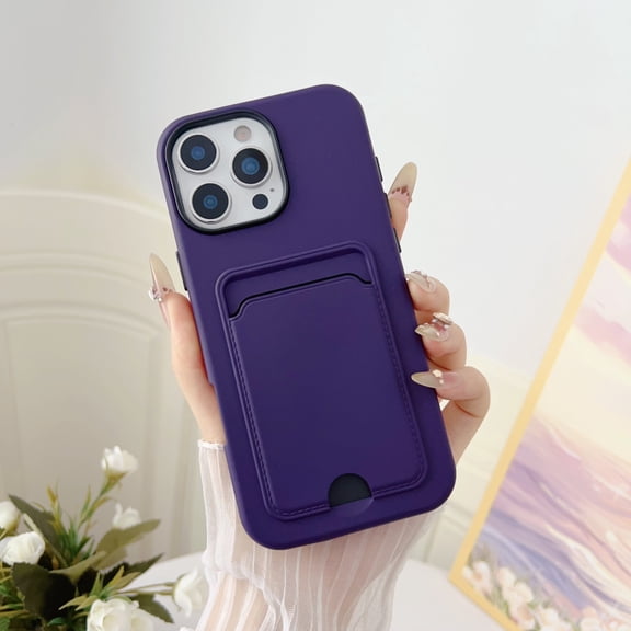 Allytechgroup Clear Case for iPhone 16 Pro, Built-in Credit Card Slot Slim Hard PC Soft TPU Anti-Yellowing Rugged Heavy Duty Durable Cover Case Shockproof for iPhone 16 Pro, Darkpurple