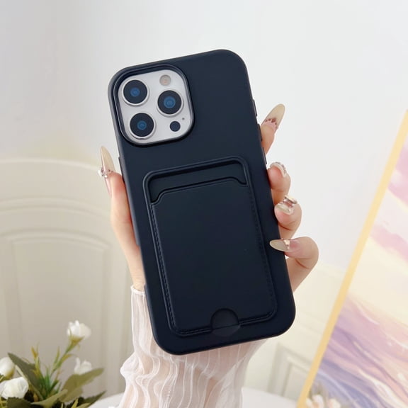 Allytechgroup Clear Case for iPhone 16 Pro, Built-in Credit Card Slot Slim Hard PC Soft TPU Anti-Yellowing Rugged Heavy Duty Durable Cover Case Shockproof for iPhone 16 Pro, Black