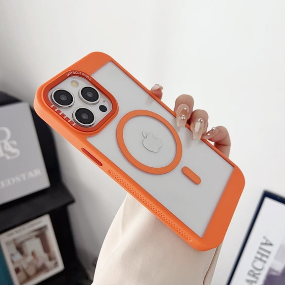 Allytechgroup Clear Case for iPhone 16 Pro, Compatible with Magsafe Support Wireless Charging Not Yellowing Slim Phone Case Shockproof Protective Bumper for Apple iPhone 16 Pro, Orange