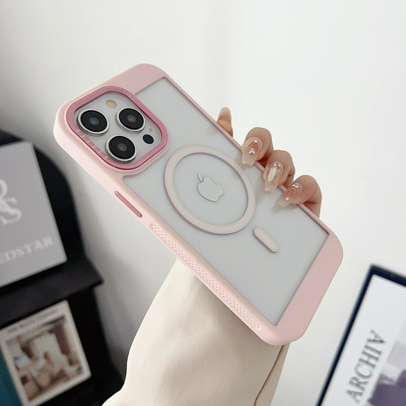 Allytechgroup Clear Case for iPhone 16 Pro Max, Compatible with Magsafe Support Wireless Charging Not Yellowing Slim Phone Case Shockproof Protective Bumper for Apple iPhone 16 Pro Max, Pink